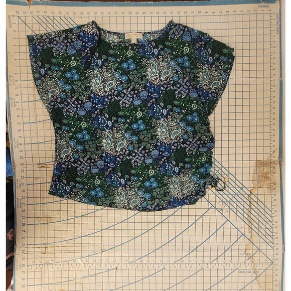 Michael Kors Paisley Floral Flutter‎ Sleeve Cinch Side Short Sleeve Blouse - Picture 5 of 14